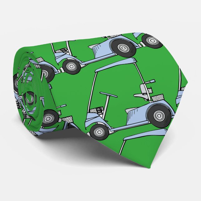 Corbata Golf. Coche de golf, carrito de golf. Azul-verde (Enrollado)