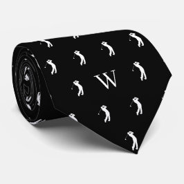 Corbata Golf Swing Monogrammed Iniciales Blanco y Negro