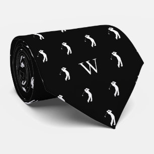 Corbata Golf Swing Monogrammed Iniciales Blanco y Negro