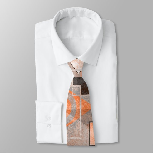 Corbata Goma gris naranja geométrico elegante (Atado)