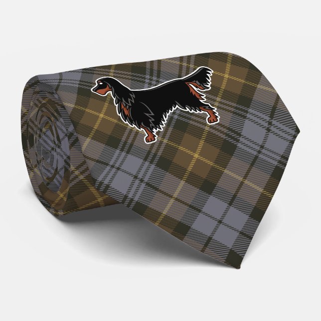 Corbata Gordon Setter sobre Gordon Weathered Tartan (Enrollado)