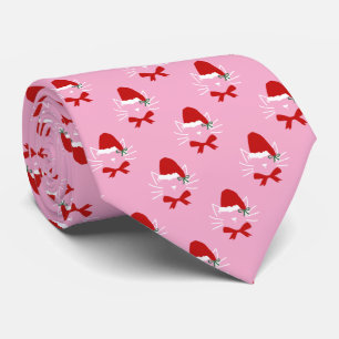 Corbata Gorra de Santa Rosa Roja Blanca Lazo Gato Navidad