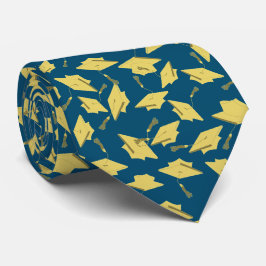 Corbata Gorras de graduación azules y doradas en el aire