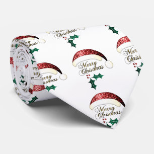 Corbata Gorro de Santa Feliz Navidad Rojo Dorado Verde Des