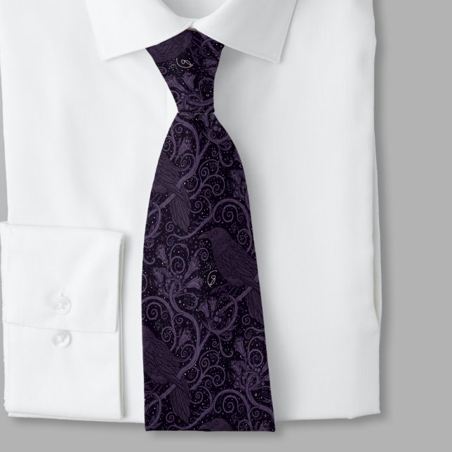 Corbata Gothic Raven Dark Academia Formal Statement (Whimsigoth raven purple necktie)