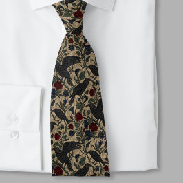 Corbata Gothic Raven Necktie - Floral & Raven Pattern