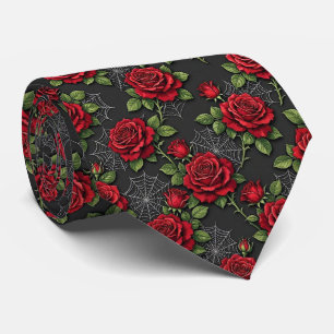 Corbata gótica de rosas rojas y telarañas