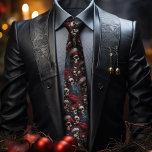 Corbata Gótica gótica roja y negra Skulls festivos Gothmas<br><div class="desc">Muestra tu estilo vacacional con nuestro lazo de Navidades de hombres de temática gótica y oscura. Este accesorio único es perfecto para añadir un toque desagradable y festivo a tu atuendo de trabajo. Destacar en fiestas de oficina, reuniones festivas. Nuestra corbata especial de diseño gótico es perfecta, ya sea que...</div>