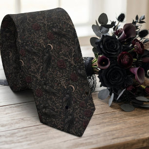 Corbata Gótico Cuervo Floral Oscuro