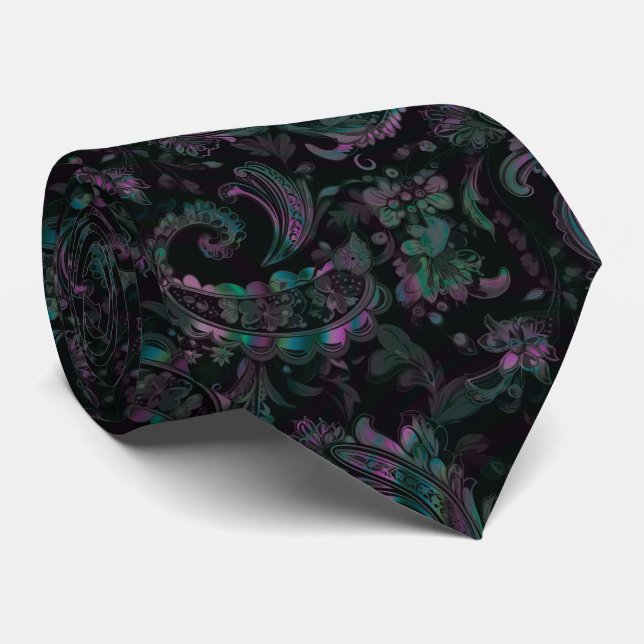 Corbata Gótico Paisley de petróleo (Enrollado)