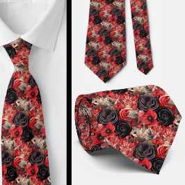 Corbata Gótico rojo y negro acuarela Cuello floral