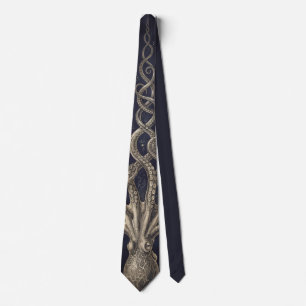 Corbata Grabado Antiguo Kraken Monstruo Marino Náutica Osc
