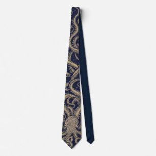 Corbata Grabado Antiguo Kraken Monstruo Marino Náutica Osc