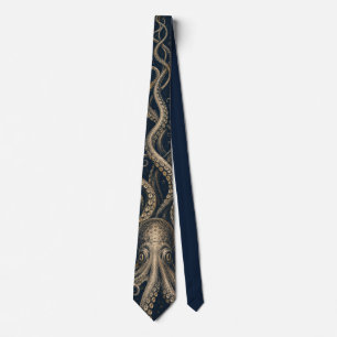 Corbata Grabado Antiguo Kraken Monstruo Marino Náutica Osc