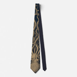 Corbata Grabado Antiguo Kraken Monstruo Marino Náutica Osc