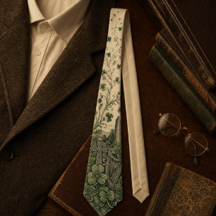 Corbata Grabado Botánico de Trébol Vintage para el Día de