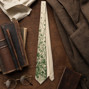 Corbata Grabado Botánico de Trébol Vintage para el Día de