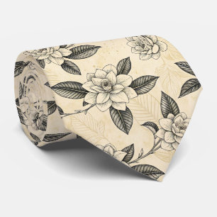 Corbata Grabado en tinta negra de gardenia antigua