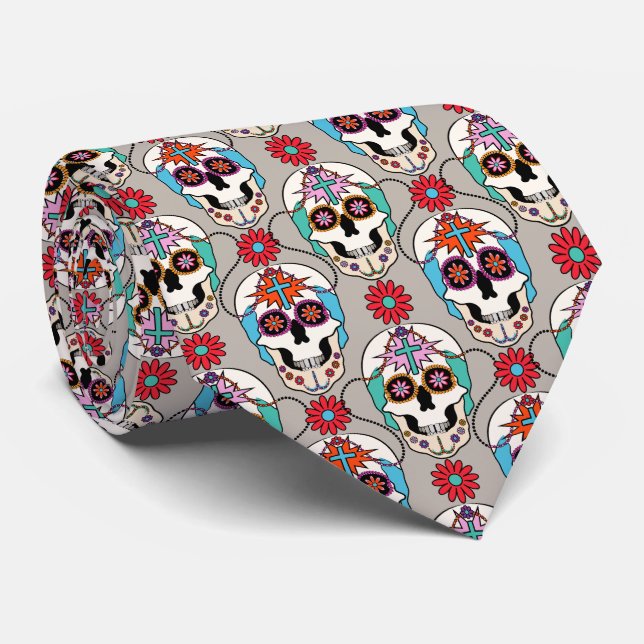 Corbata Gráfica de calaveras de azúcar (Enrollado)