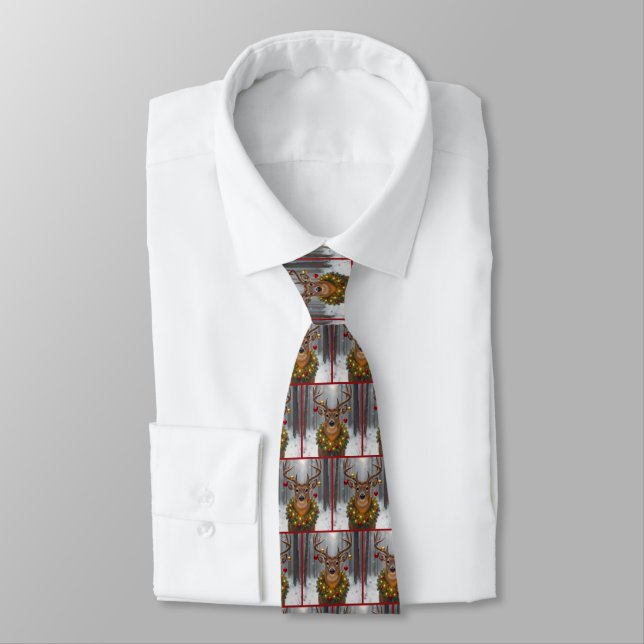 Corbata Gran ciervo con corona de Navidad brillante (Atado)