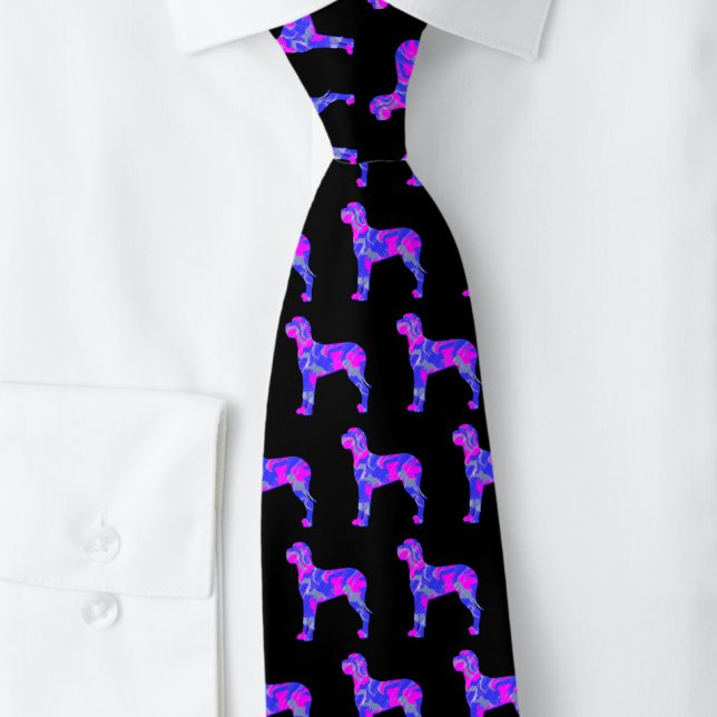 Corbata Gran Perro Danés Cute Silueta Rosa Cuello Negro (Great Dane black tie with pink and blue silhouette )