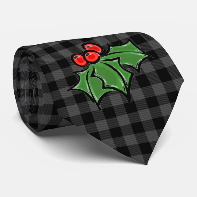 Corbata Grasa gris oscuro con brotes holly (Enrollado)