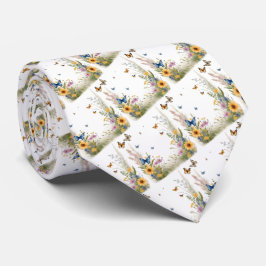 Corbata Grasas Y Mariposas De Flores Silvestres De Acuarel