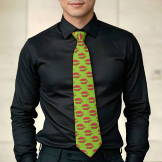Corbata Green and Red XOXO Kissing Lips