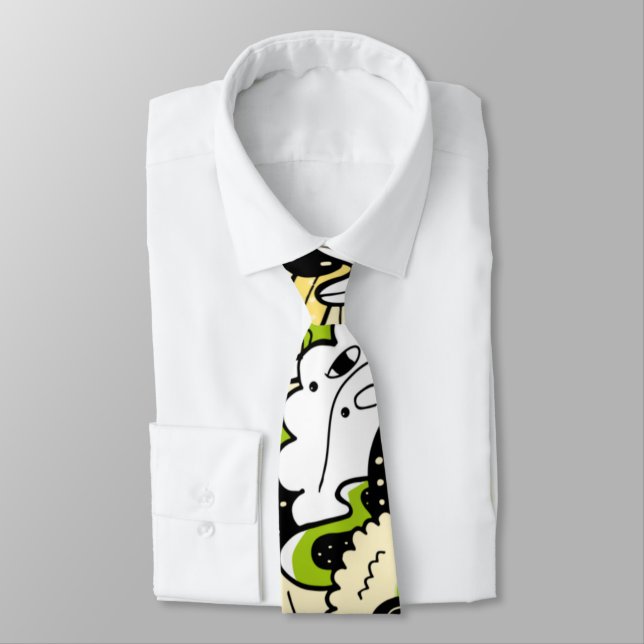 Corbata Green Psychedelic Kawaii Forest Leaf Funny Guay (Atado)