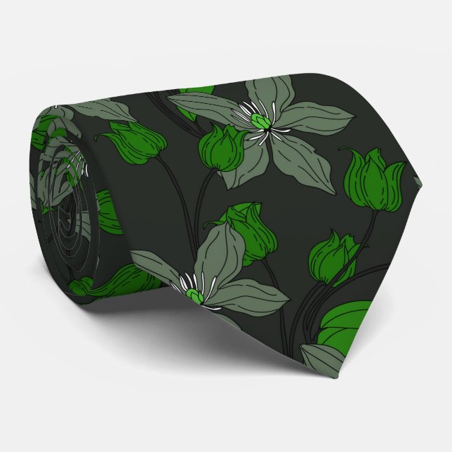 Corbata Green retro ethnic elegant flower floral pattern (Enrollado)
