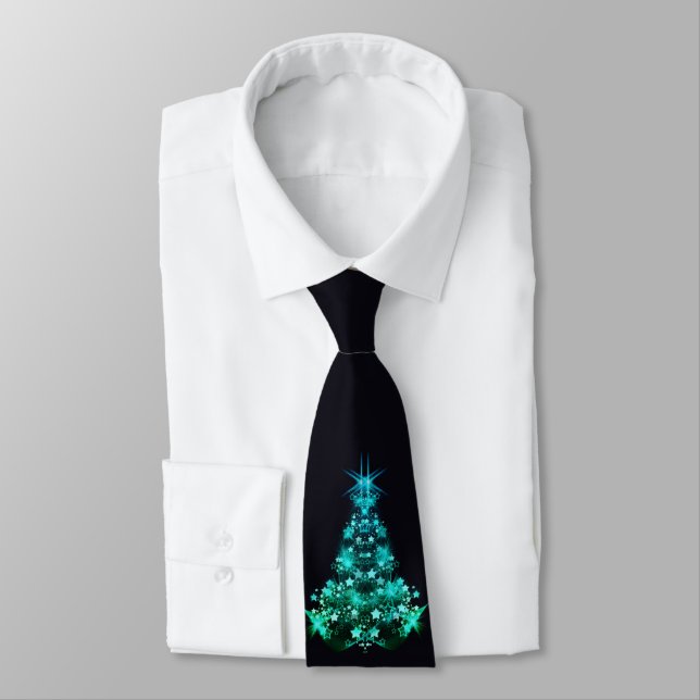 Corbata Green Shine of Stars on Christmas Tree Dark  (Atado)
