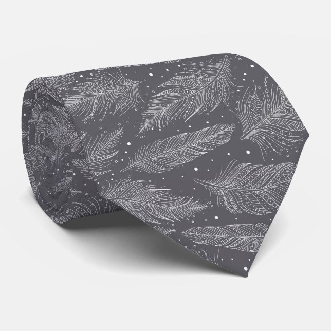 Corbata Grey vintage feather pattern (Enrollado)