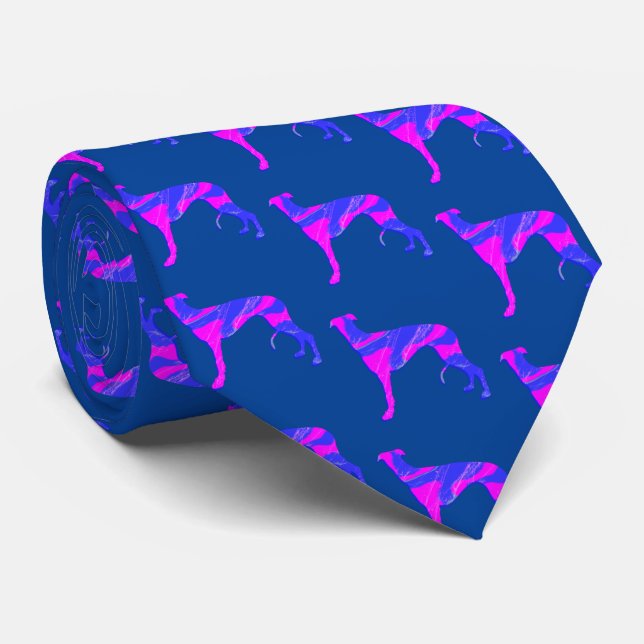 Corbata Greyhound Lurcher Dog Pink Silhouette Blue Cuello (Enrollado)