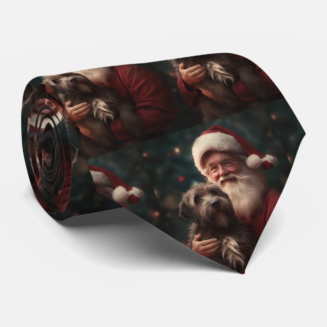 Corbata Grifón de pelo duro señalando Santa Claus Navidad (Enrollado)