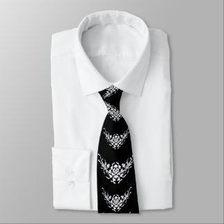 CORBATA GRIFOS Y FLORES BLANCOS EN NEGRO
