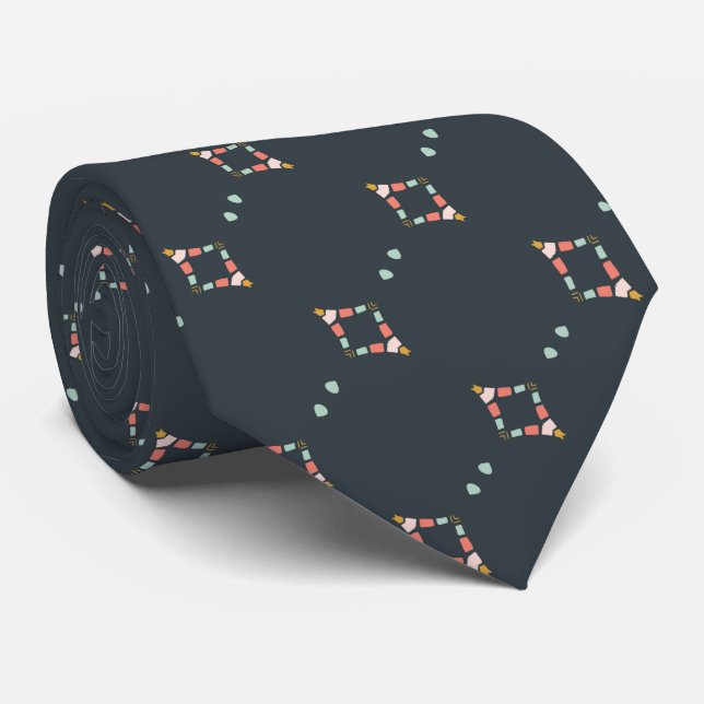 Corbata Gris azul oscuro Pequeña impresión geométrica (Enrollado)
