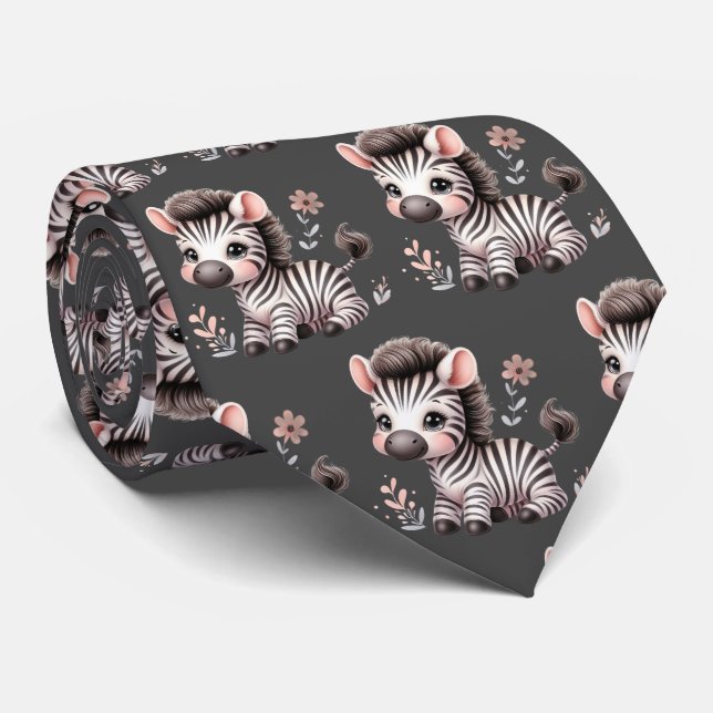 Corbata Gris Black and White Modern Kawaii Cute Zebras (Enrollado)