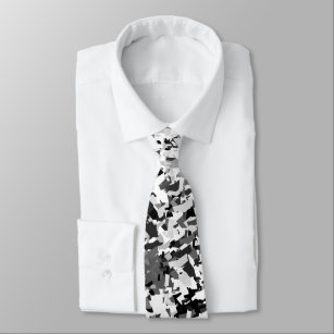 Corbata Gris blanco mezclado con diseño de patrón negro