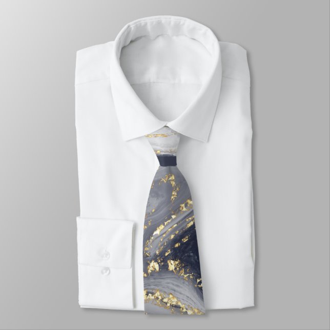 Corbata Gris, blanco y oro desangrados (Atado)