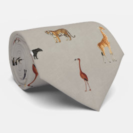 Corbata gris con estampado de animales de safari e