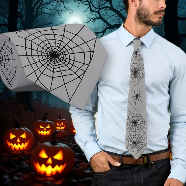 Corbata gris con telarañas de Halloween (Subido por el creador)