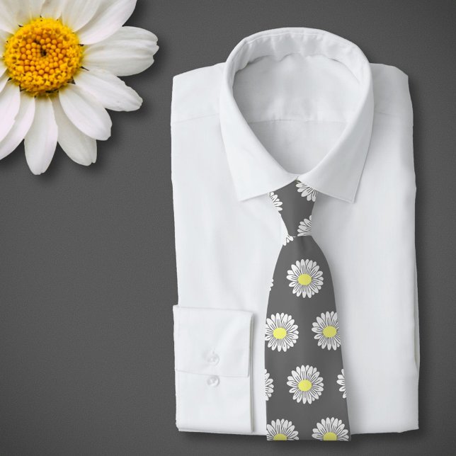 Corbata Gris de flor Daisy Pastel Botánico (Daisy Flower Gray Neck Tie)