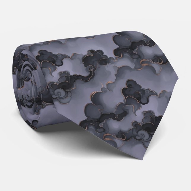 Corbata Gris pizarra etéreo y humo abstracto de lavanda (Enrollado)