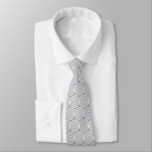 Corbata gris plata con círculos en espiral blancos
