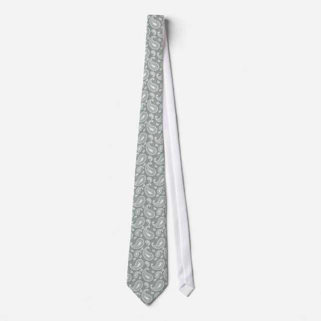 Corbata Gris plateado Paisley (Anverso)