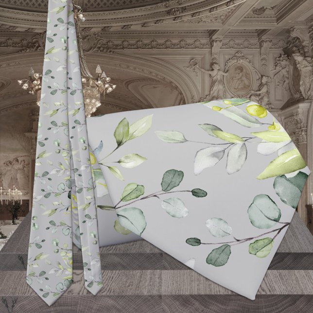 Corbata Gris Taupe Verde Salvia Eucalipto Elegante Boda (Subido por el creador)