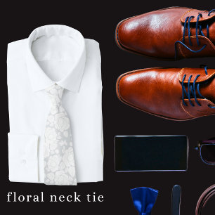 Corbata gris y blanca de rosa floral moderna