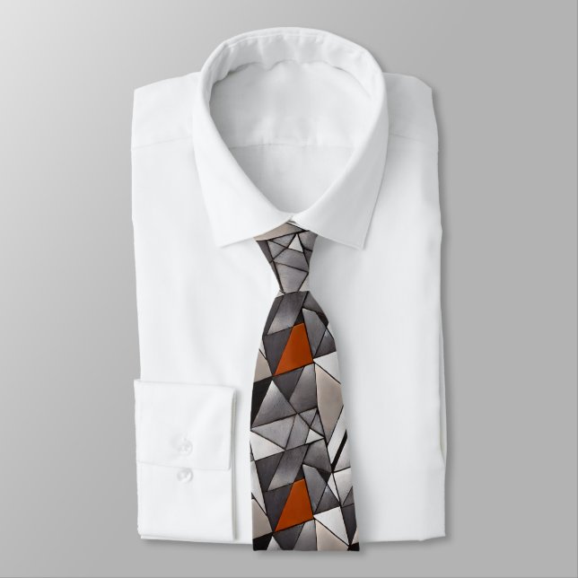 Corbata Gris y cobre de plata geométrica masculina (Atado)