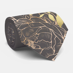 Corbata Gris y Faux Gold Peony Boda floral moderno