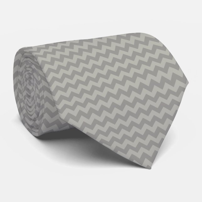 Corbata Gris Zigzag, Gris Chevron, Patrón Geométrico (Enrollado)